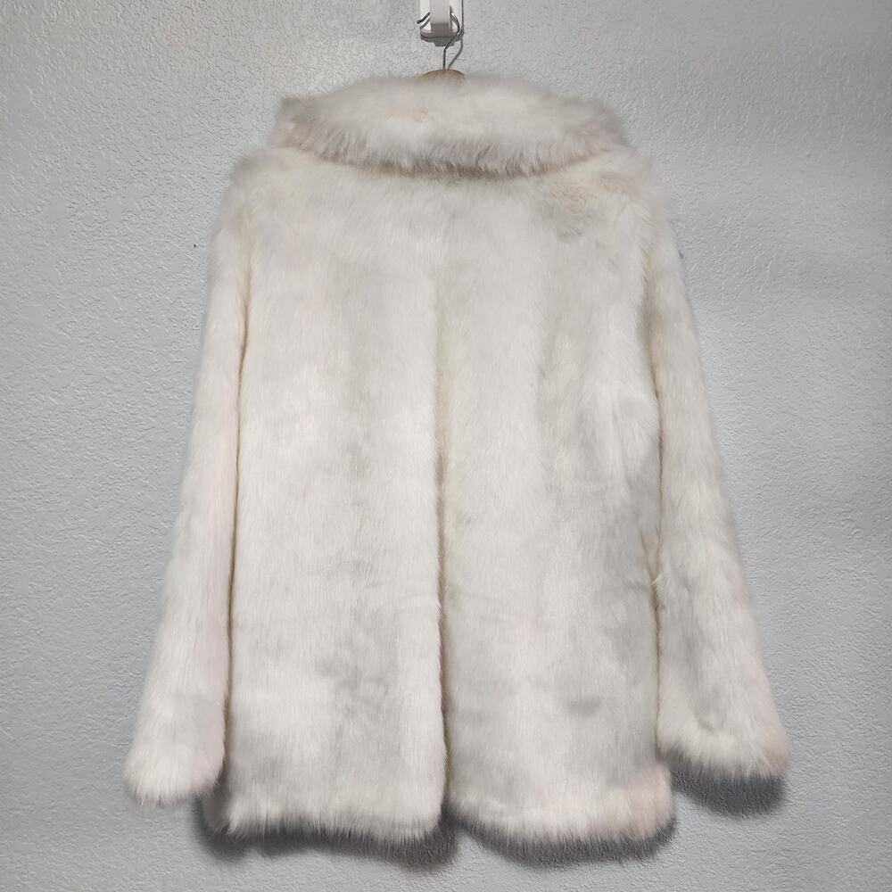 Express Women White Faux Fur Coat Jacket Open Front Large NTW Glam - Picture 3 of 10